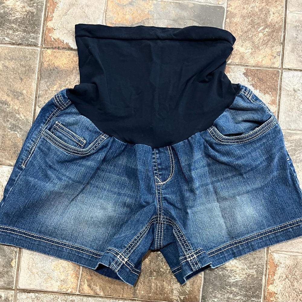 Motherhood Dark Blue Maternity Jean Shorts